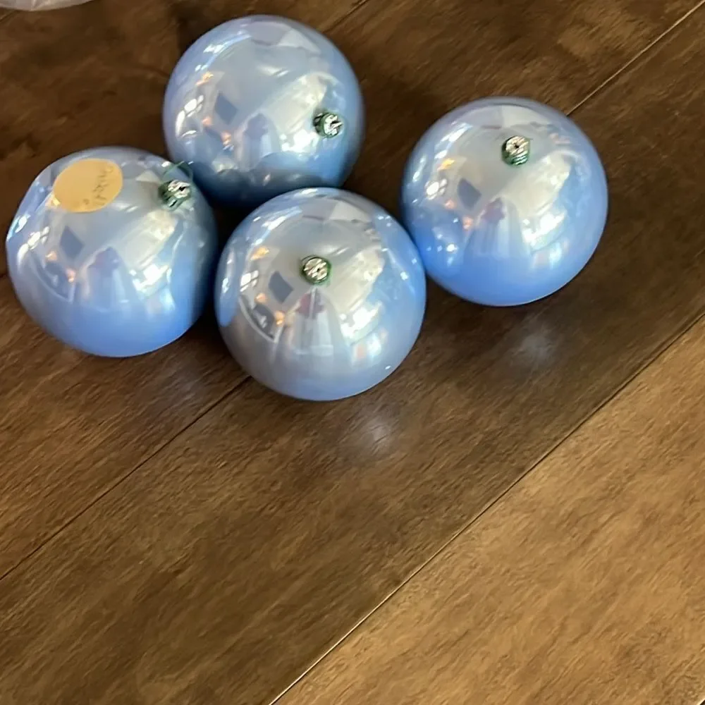 Anthropologie Terrain Large Blue Pearlescent Christmas Balls Ornaments
